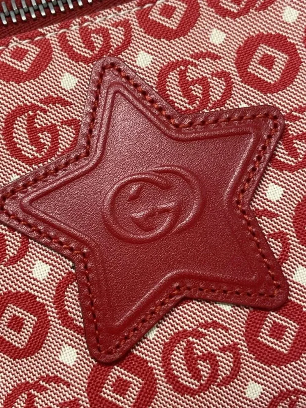 GUCCI Interlocking G Children's Belt Bag 502095 Red Cream Navy Jacquard Leather